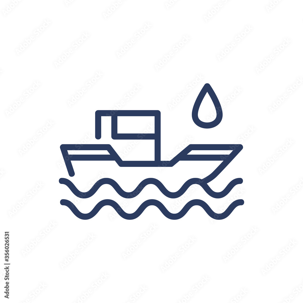 Oil transportation by ship thin line icon. Sea, barrel, petroleum isolated outline sign. Oil and gas industry concept. Vector illustration symbol element for web design and apps