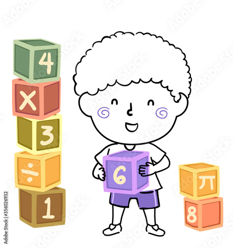 Kid Boy Doodle Math Blocks Illustration