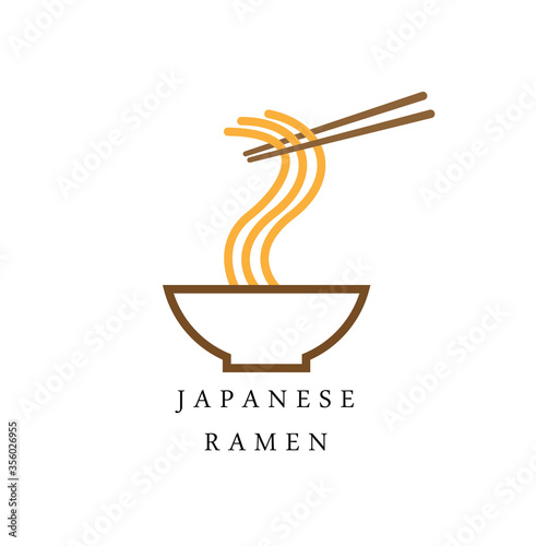 Authentic Japanese ramen noodle flat design logo, vector illustration logo design of a ramen noodle with chopsticks