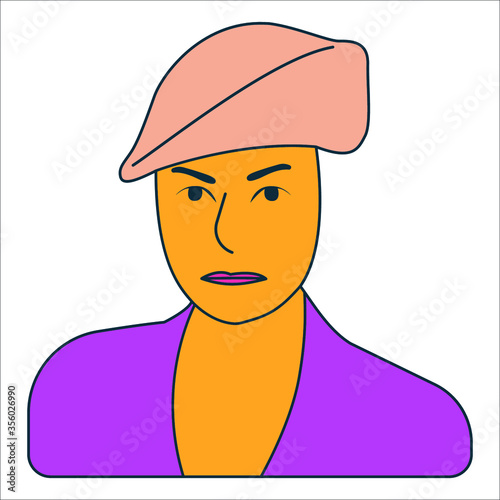 woman wearing hat half body vector illustration