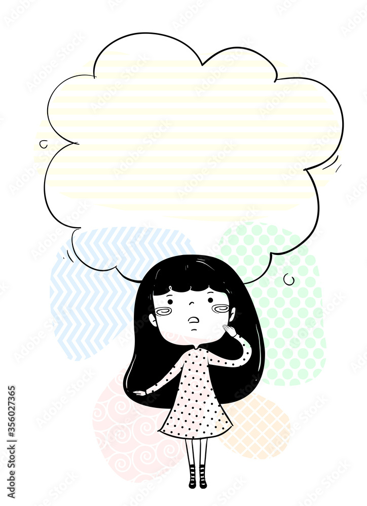 Girl Doodle Look Up Cloud Think Illustration Girl Doodle Look Up Cloud Think Illustration