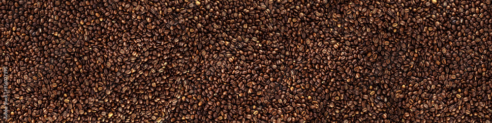 Roasted coffee beans. Panoramic background Roasted coffee beans. Panoramic background