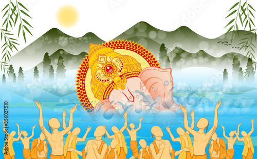 vector illustration of Lord Ganpati caricature background for Ganesh Chaturthi festival of India