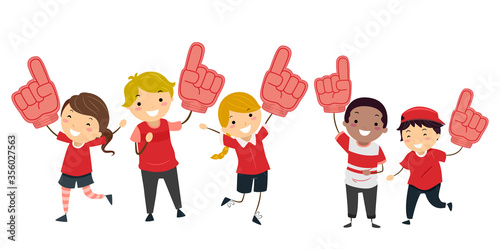 Stickman Kids Cheer Number Foam Hands Illustration