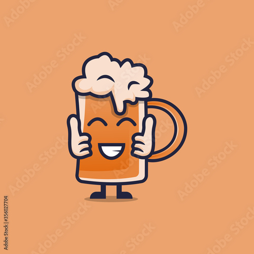 Cute beer cartoon character give thumbs vector illustration
