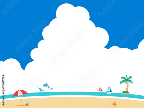 夏　海　背景素材　入道雲　海岸