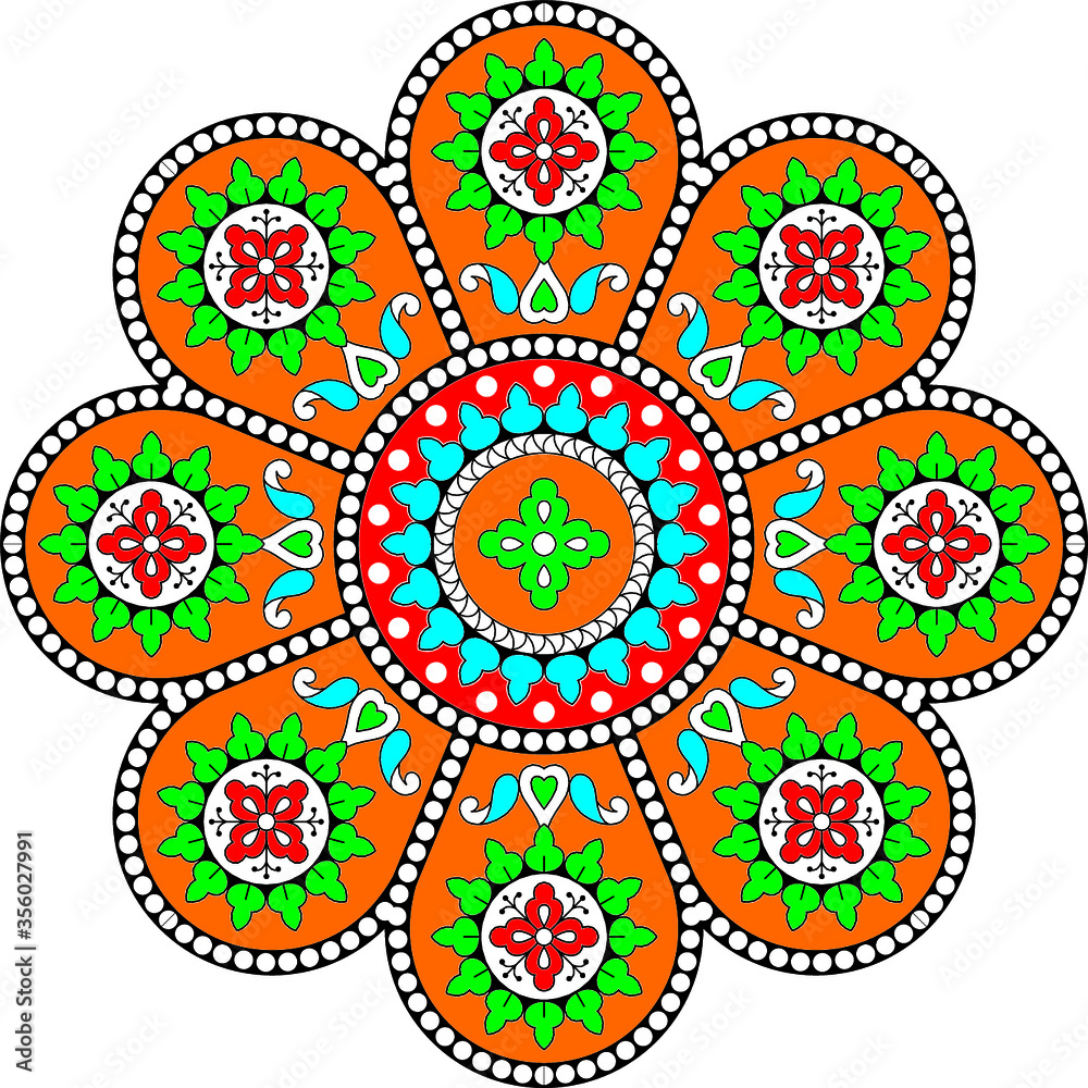 colorful vector ornament kalamkari outline mandala round design