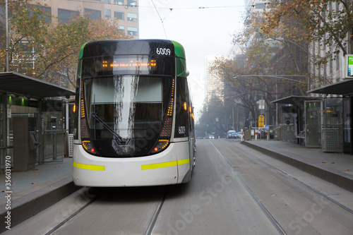 Melbourne Tram About to Travel Down Collins Street
