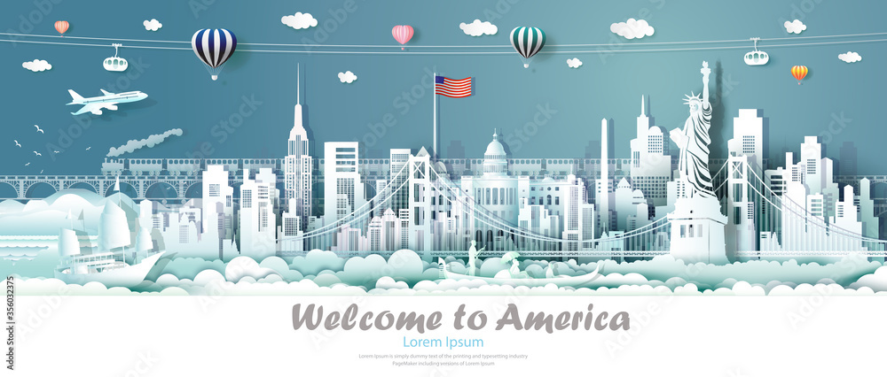 Εκτύπωση καμβά Travel panorama view landmarks United States of America.