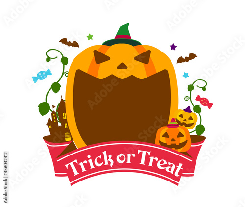 Halloween pumpkin head (jack o lantern) illustration (mouth open) / Text space in the mouth