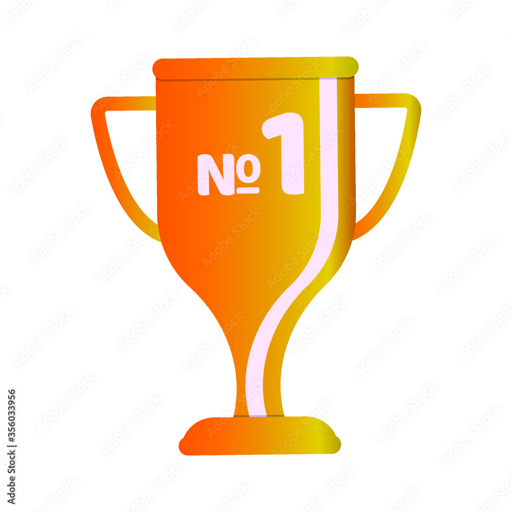 Golden goblet with gradient and shadow isolated on white background. Vector flat cartoon illustration. The inscription number one. Concept: award for the winner, leadership, prize, quality indicator. Golden goblet with gradient and shadow isolated on white background. Vector flat cartoon illustration. The inscription number one. Concept: award for the winner, leadership, prize, quality indicator.