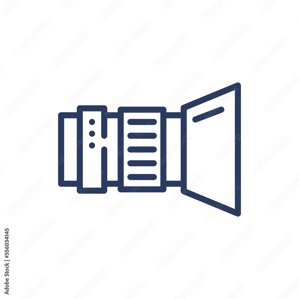 DSLR camera lens thin line icon. Optic focal device, objective, hood isolated outline sign. Photography, technology, equipment concept. Vector illustration symbol element for web design and apps DSLR camera lens thin line icon. Optic focal device, objective, hood isolated outline sign. Photography, technology, equipment concept. Vector illustration symbol element for web design and apps