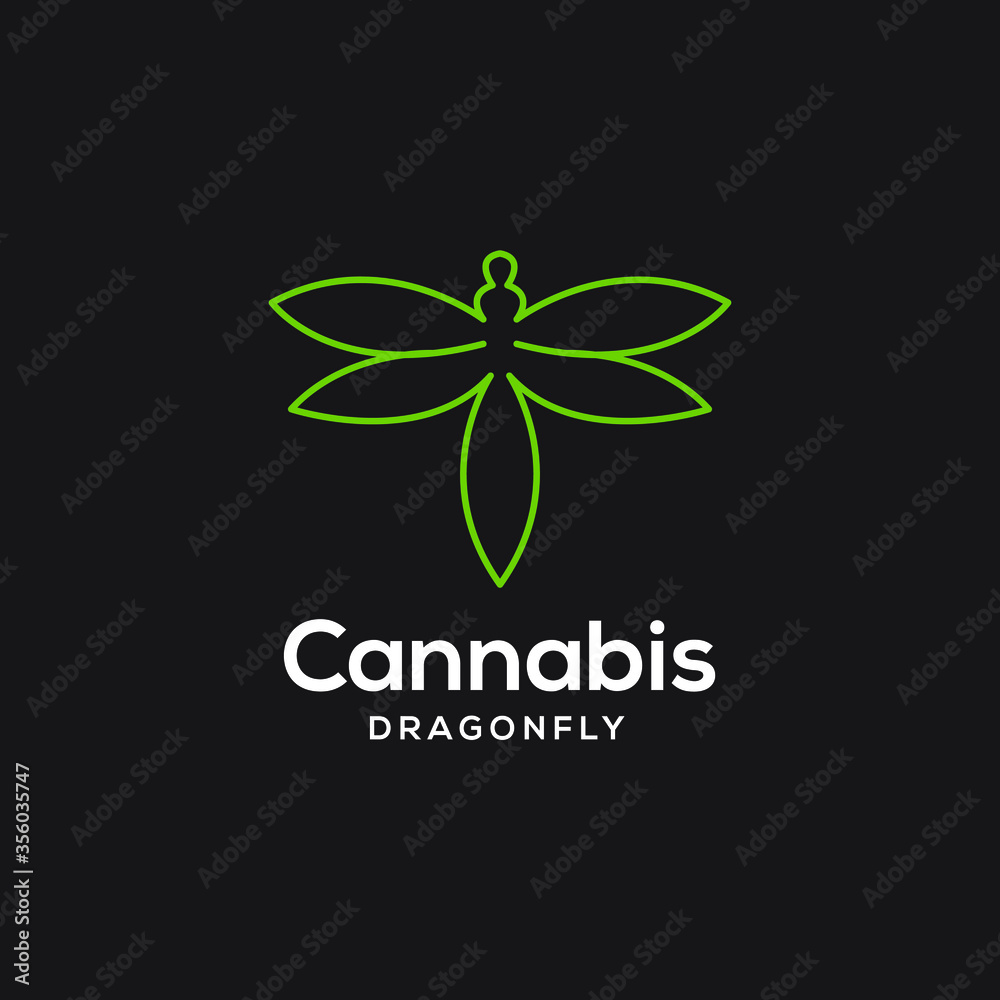 hemp cbd cannabis marijuana leaf with dragonfly symbol related for any business