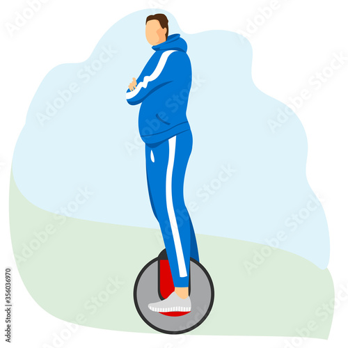 man on a unicycle. athlete on the electric wheel. vector image of a person on electric transport