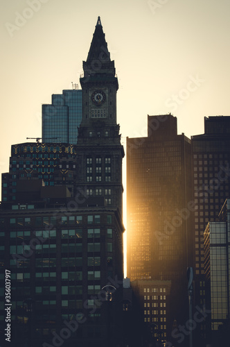 skyline of Boston with clock tower  customs house in beautiful light