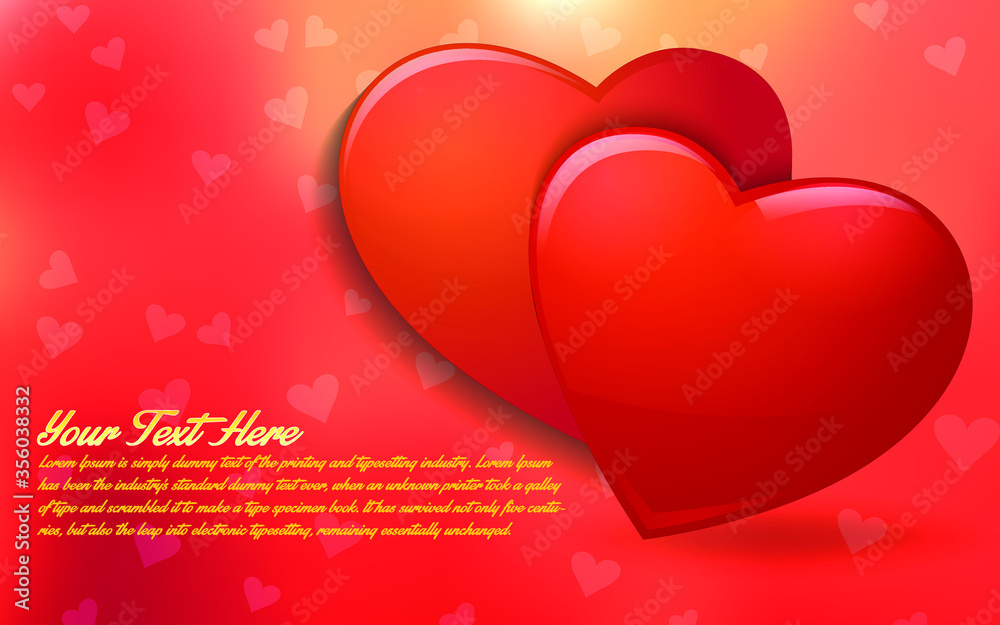 The red Heart shapes on abstract lovely background in love concept for valentines day with sweet and romantic moment - Vector 