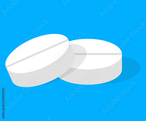 Two realistic medical pills isolated on Blue background Vector Illustration