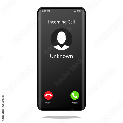 Fotografie, Obraz Unknown number calling Mobile Phone Interface Illustration Vector
