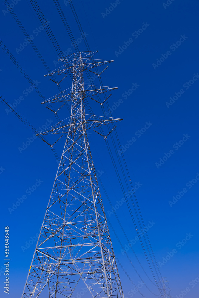 Electrical tower station wiring power with clearly blue sky background, High voltage station post Electrical tower station wiring power with clearly blue sky background, High voltage station post
