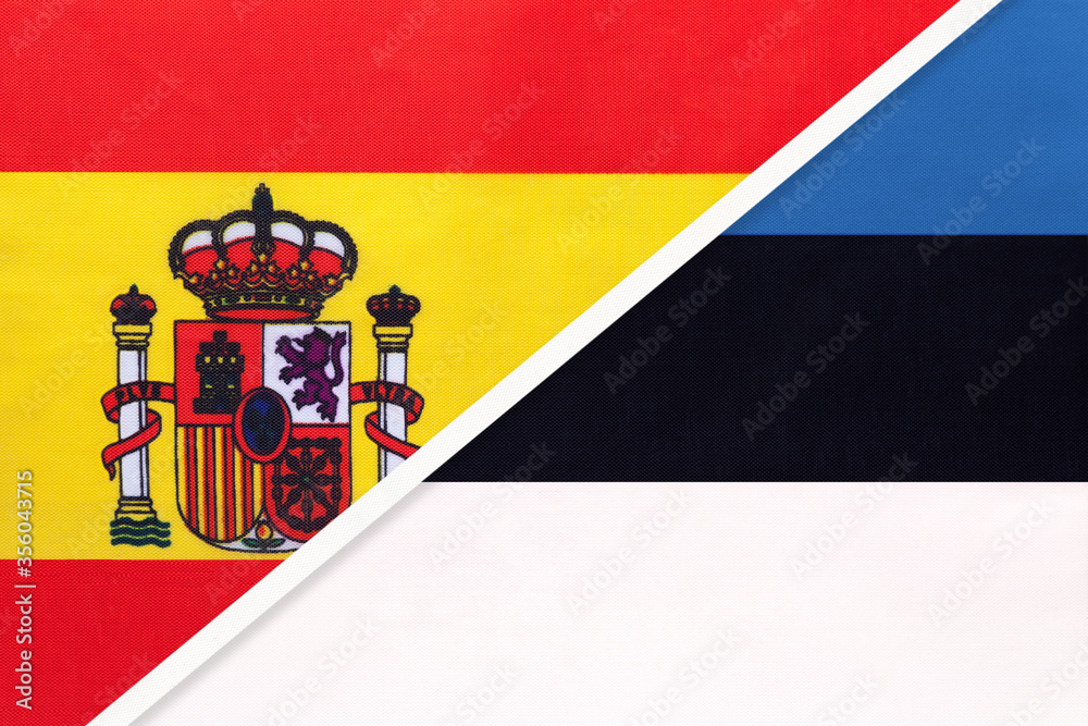 Spain and Estonia, symbol of two national flags from textile. Championship between two european countries. Spain and Estonia, symbol of two national flags from textile. Championship between two european countries.