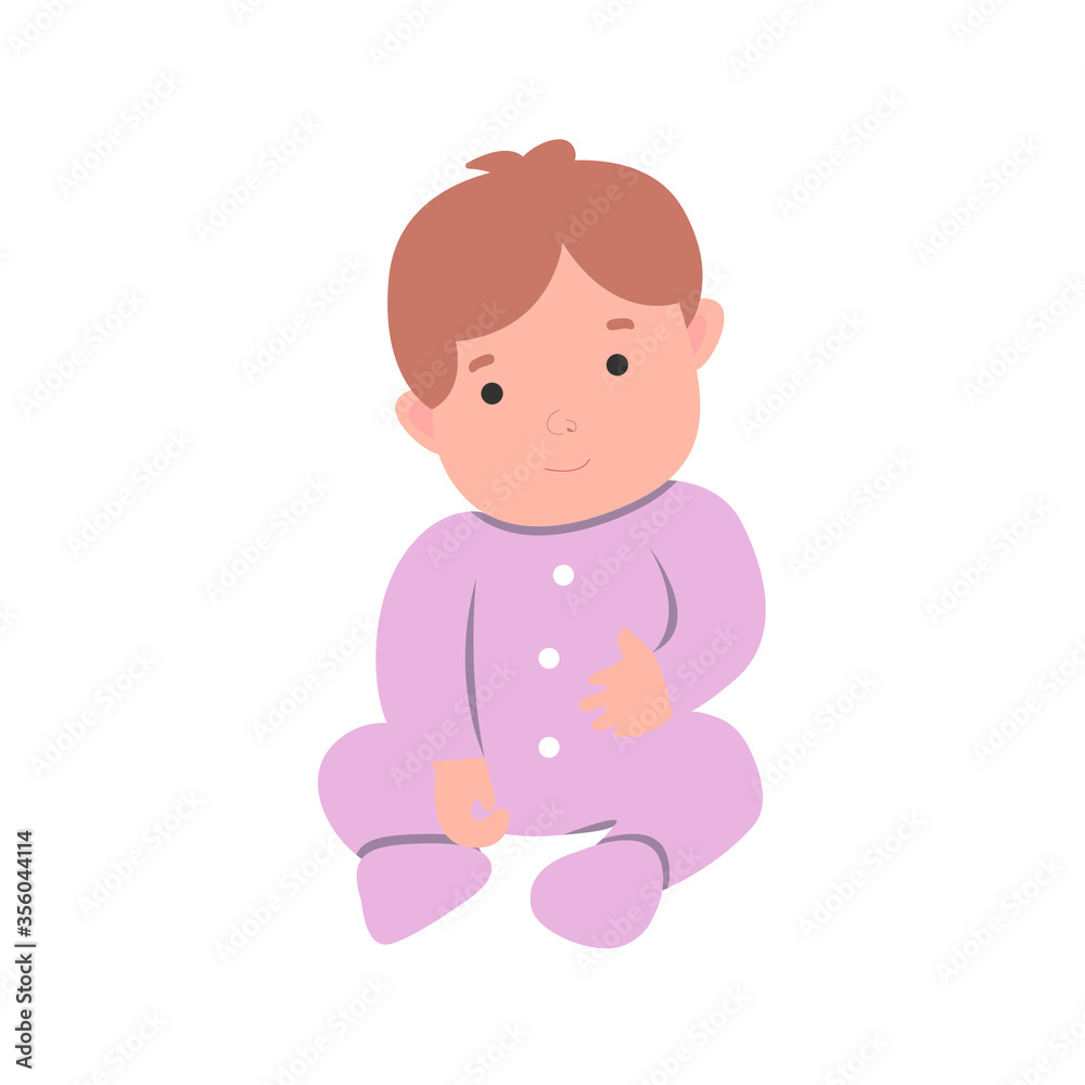 A small child, a boy sitting on the floor. Vector illustration, flat cartoon design, eps 10.