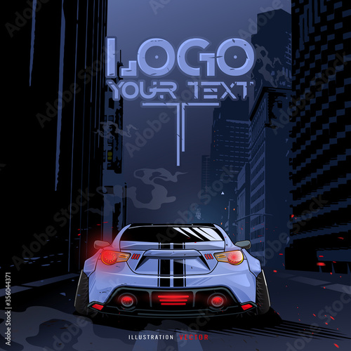 Sports car running in the city. illustration vector template. Blue sports racing car