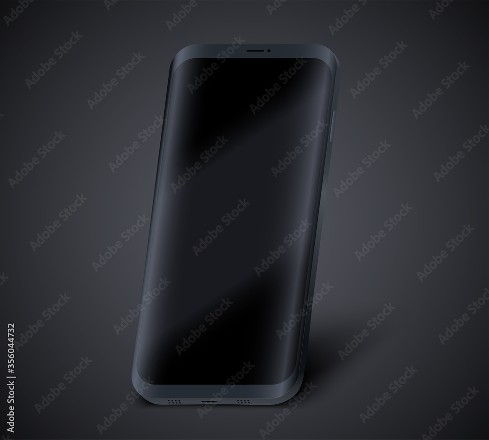 Smartphone presentation mockup. Sample frameless black smartphone on black background. Technology application mockup. Vector Illustration