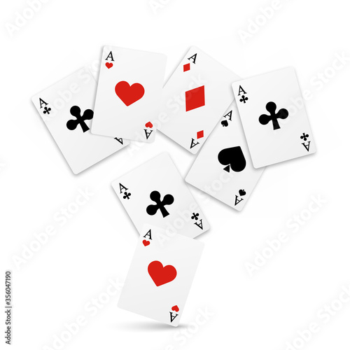 Set of four of a kind aces playing cards. Realistic vector