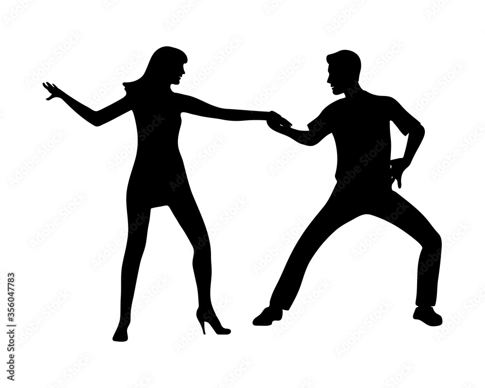 black silhouette of a dancing girl and a guy isolated on a white background. Rumba, bachata, cha cha cha, salsa, forro.