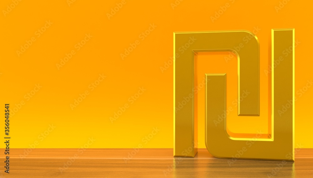 Shekel currency symbol on orange background