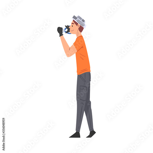 Man Using Pliers, Home Renovation, Male Construction Worker Character with Professional Tool Vector Illustration on White Background