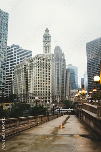 Cityscape with Wrigley Building from Chicago riverside, Illinois, USA