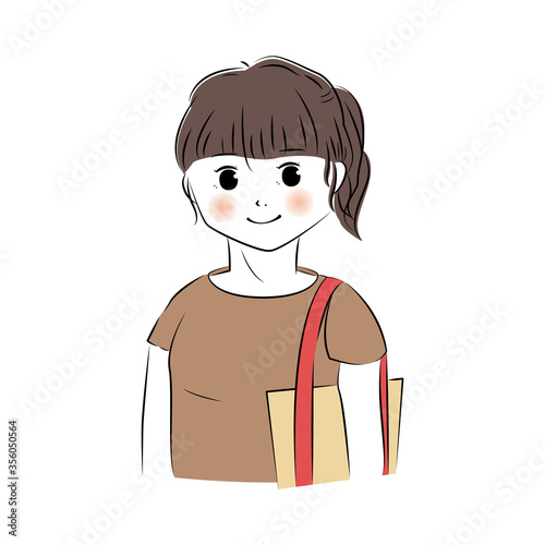 トートバッグを肩にかけている女性のイラスト　(上半身)