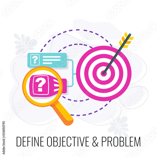 Define objective and problem icon. Market research.