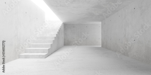 Abstract empty, modern concrete walls room with stairs and indirect lit from above - industrial interior or gallery background template