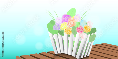 Flowers in a wooden pot