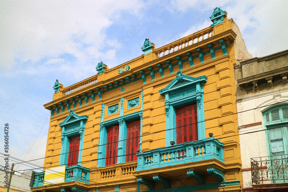 Brightly Painted Facade of a Historic Building in the La Boca Neighborhood of Buenos Aires, Argentina