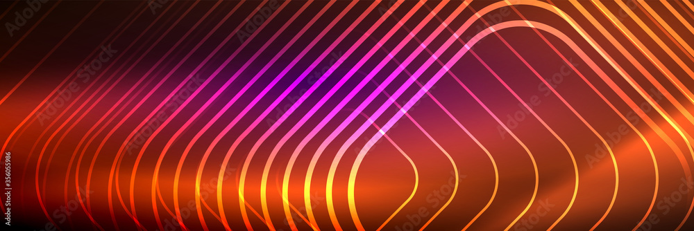 Shiny neon lines, stripes and waves, technology abstract background. Trendy abstract layout template for business or technology presentation, internet poster or web brochure cover, wallpaper Shiny neon lines, stripes and waves, technology abstract background. Trendy abstract layout template for business or technology presentation, internet poster or web brochure cover, wallpaper