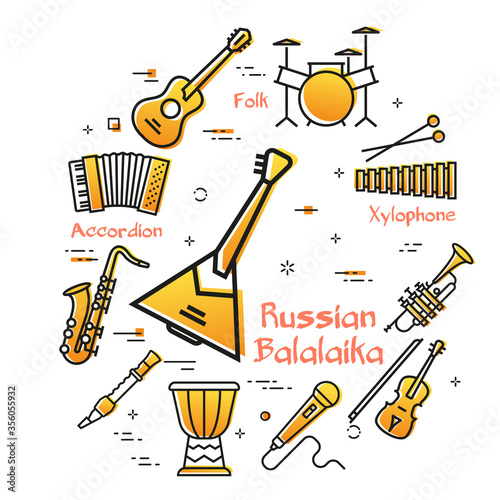 Vector linear banner for music - russian balalaika