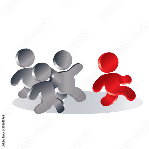 one man is followed by a crowd of people, leader, symbol, isolated object on a white background, vector illustration,