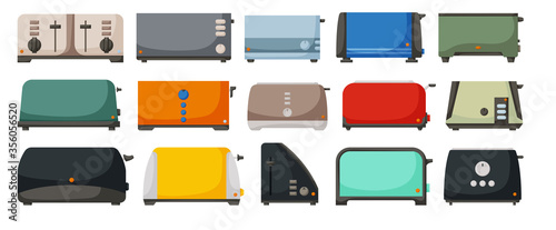 Toaster vector illustration on white background. Isolated cartoon set icon toast machine. Vector cartoon set icon toaster.