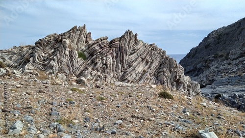 Strange geological folds of Rocks at St pavlos beach