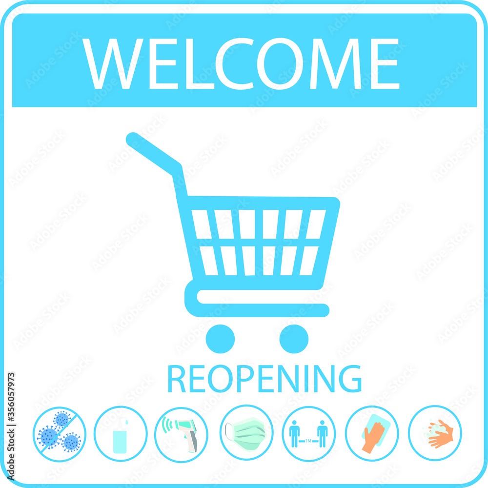REOPENING text and practical prevention tips for the prevention of COVID19 coronavirus contamination. Service, restaurant, shop and cafe re-opening. REOPENING text and practical prevention tips for the prevention of COVID19 coronavirus contamination. Service, restaurant, shop and cafe re-opening.