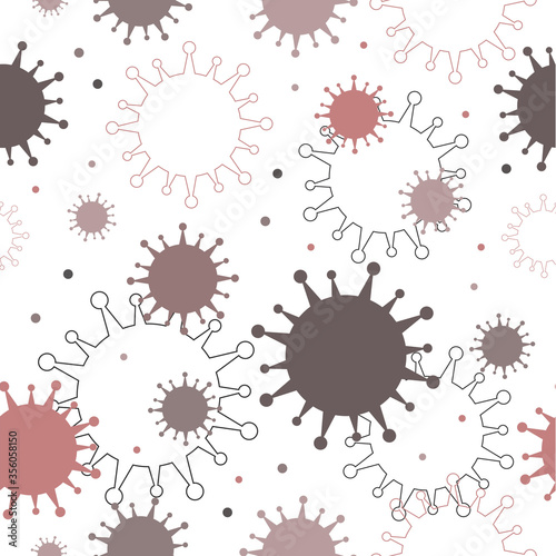 Seamless pattern. Coronavirus on a white background. 2019-ncov. Virus. Pandemic. Disease. The invasion of germs, bacteria, viruses. Attack. Vector background