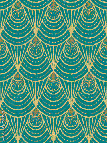 Art nouveau seamless pattern in green colors. Vintage elegant background