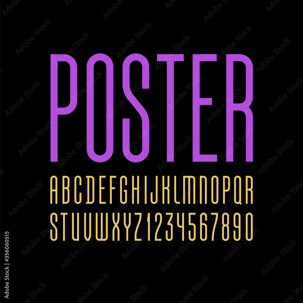 Font is retro colored, condensed tall regular alphabet sans serif, trendy uppercase Latin letters from A to Z and Arab numbers from 0 to 9 for you designs, vector illustration 10EPS Font is retro colored, condensed tall regular alphabet sans serif, trendy uppercase Latin letters from A to Z and Arab numbers from 0 to 9 for you designs, vector illustration 10EPS