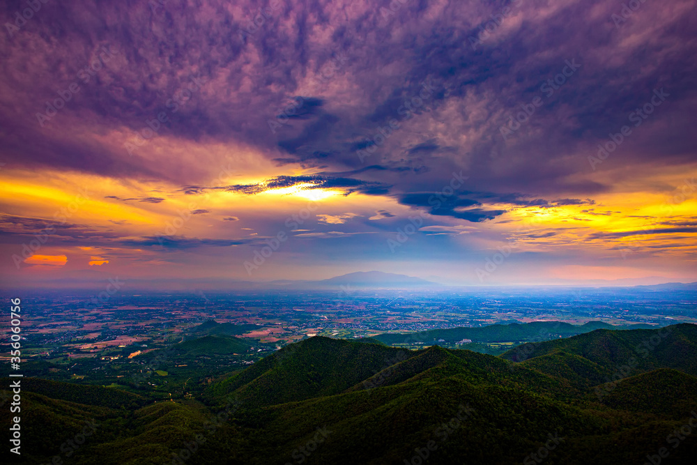 Aerial view city in sunset at Chiang mai city , Thailand