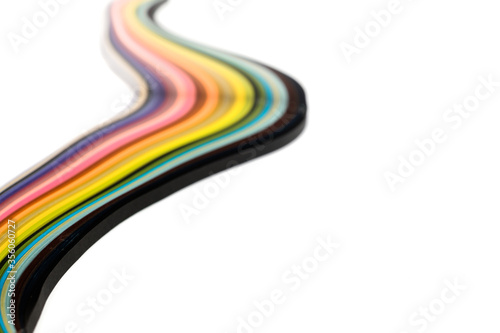 Abstract color wave curl rainbow strip paper on white background