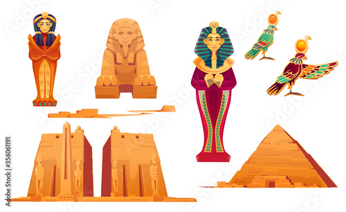 Canvas Print Egypt landmarks and deities set