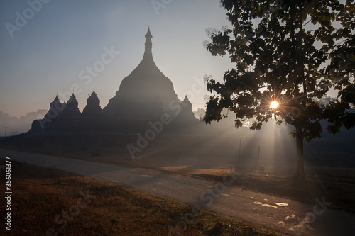 Mrauk U ancient town with pagoda and temple surrounding  Myanmar